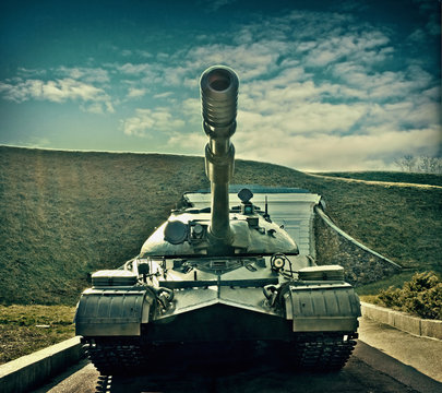 tank T-10m in the retro processing, front view