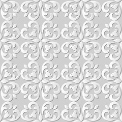 Seamless 3D white paper cut art background 407 spiral curve cross kaleidoscope