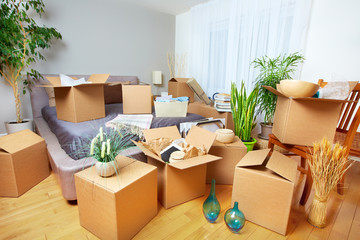 Moving boxes in new house.