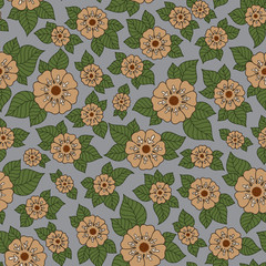 Seamless vector floral pattern with colorful fantasy plants and