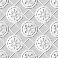 Seamless 3D white paper cut art background 424 square check round geometry flower