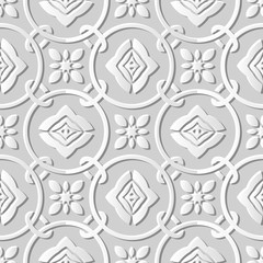 Seamless 3D white paper cut art background 427 round circle cross chain flower