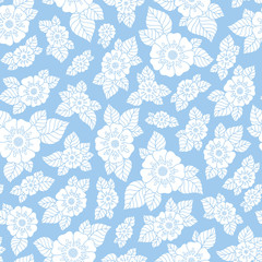 Hand drawn flowers and leaves seamless pattern.