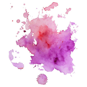 Watercolor spot with droplets, smudges, stains, splashes. Colorful multicolor blot in grunge style. 