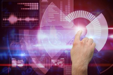 Composite image of close-up finger touching screen
