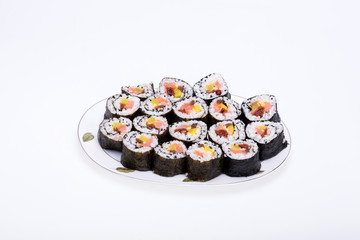  sushi fresh maki rolls isolated on white background