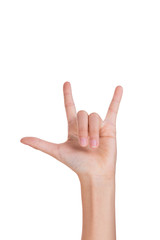 Hand with fingers forming love sign
