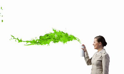 Woman use paint spray