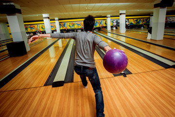 Young man at the bowling alley