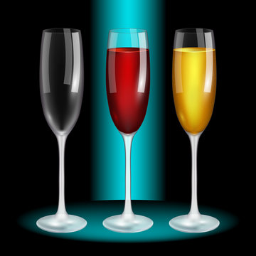 Glass of wine, red, white, blank. High quality vector