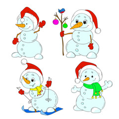 Collection of cute snowmen characters. Christmas, New Year.