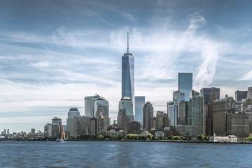 Skyline of lower Manhattan of New York City with World Trade Center