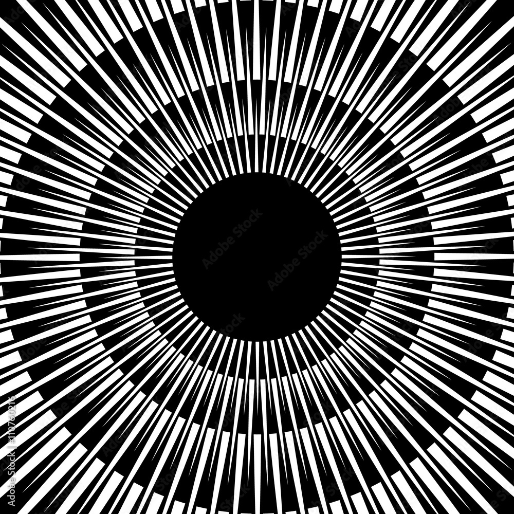 Poster abstract circular graphic with radiating - radial pointed lines.