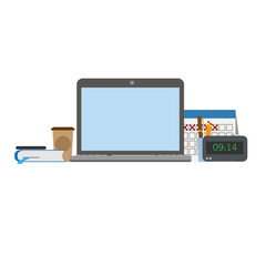 Business man work place set isolated over white. Laptop and othe