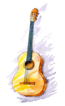 watercolor hand painted classical guitar