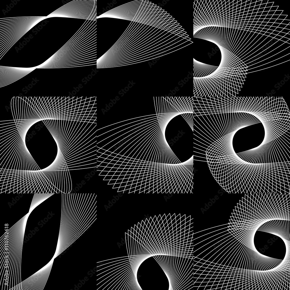 Leinwandbilder set of 9 element with rotating, radiating lines.