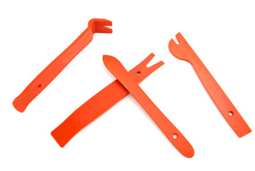 crowbar and shovels on white