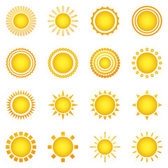 Set of sun icons isolated on white background