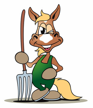 Comic Pferd Haflinger Heugabel zwinkern