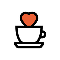 Tea, coffee glass, heart, valentine's day, love line icon.