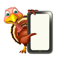 fun Turkey cartoon character with mobile