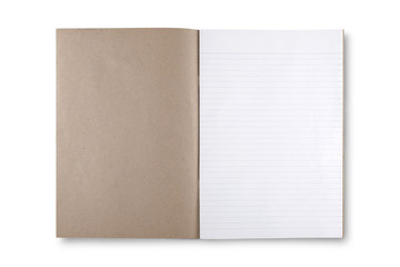 open brown book on white background