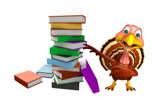 cute Turkey cartoon character with books