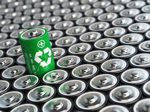 Battery recycling concept. Green energy, Background from battari