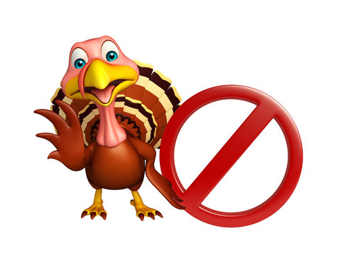 cute Turkey  cartoon character with stop sign