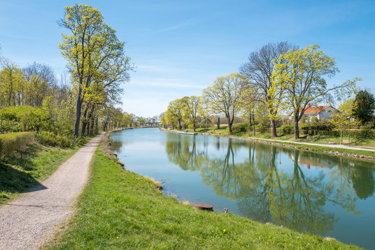 Gota Canal during spring at Berg outside Linkoping. The Canal completed in 1832 contributes to a 390 km long waterway with 58 locks connecting the Swedish west coast with the east coast.