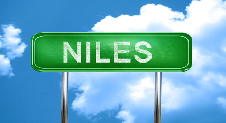 niles vintage green road sign with highlights