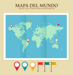 Vector mapa del mundo con iconos para señalizar © ricardomoratilla