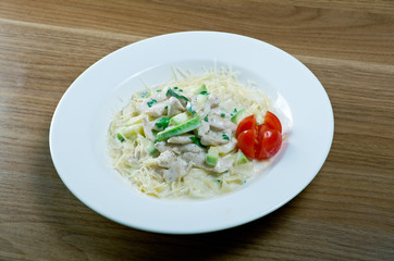 Fettuccine with salmon .