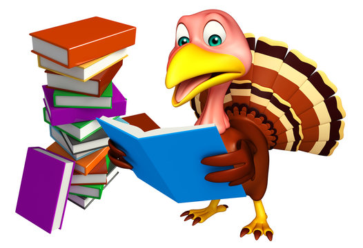 cute Turkey cartoon character with books
