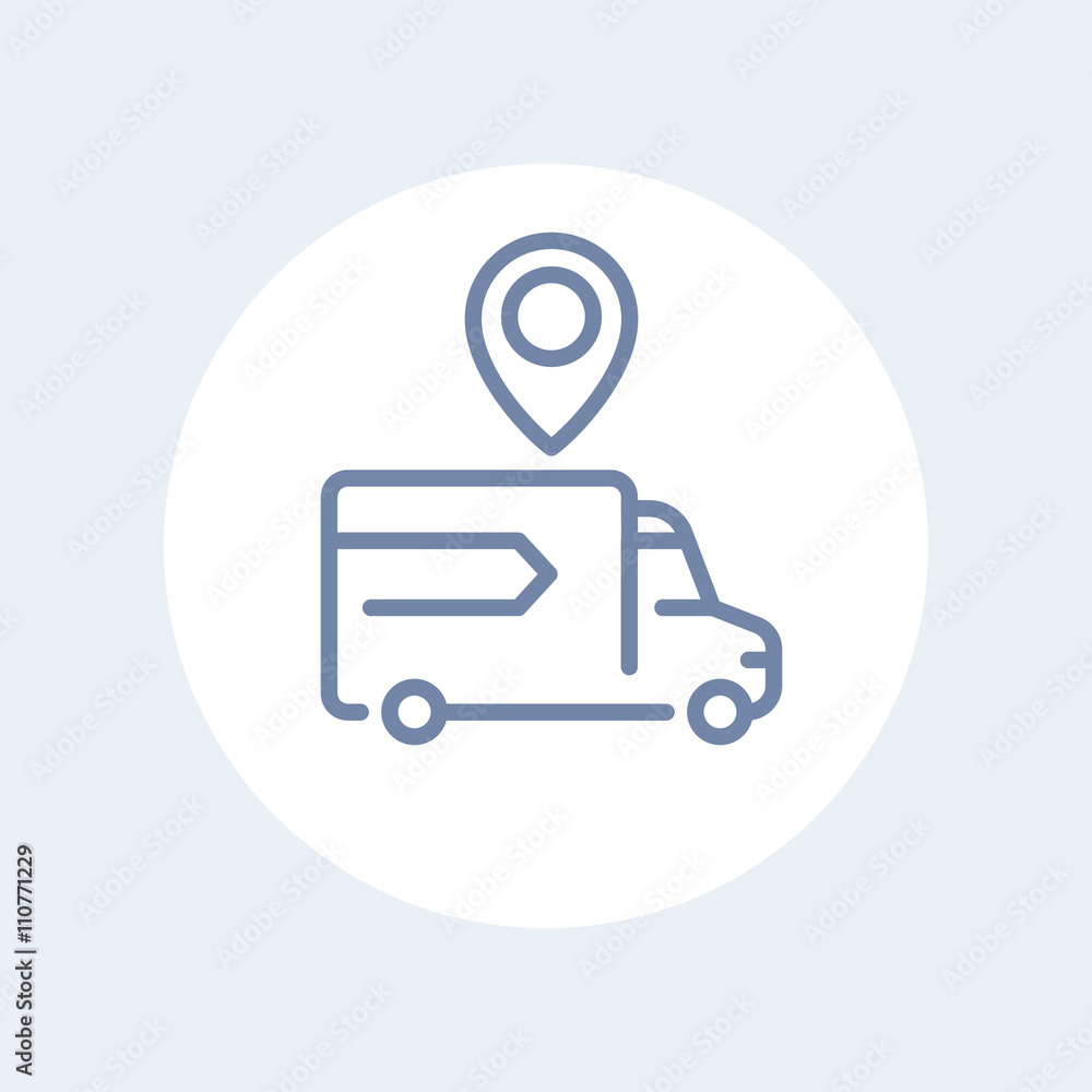 Sticker Logistics line icon, transportation, delivery linear pictogram isolated on white, vector illustration