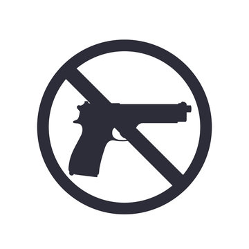 no guns sign with pistol, gun silhouette, no weapons allowed, vector illustration