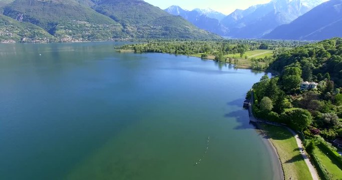 Aerial 4k - Lago di Como (IT) - Colico - Trivio di Fuentes - Foce dell'Adda