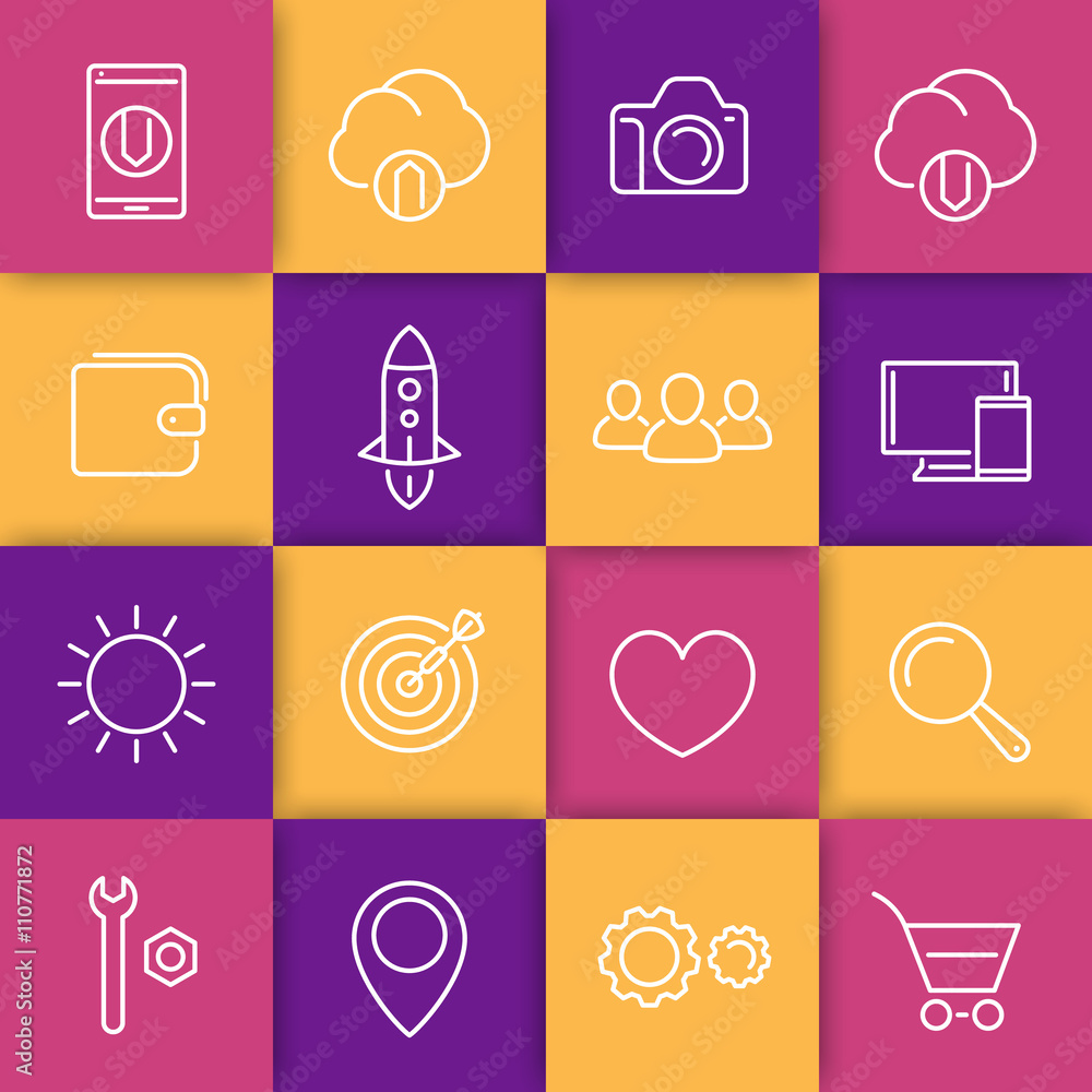 Aufkleber thin line web icons, basic line icons for websites and mobile app interfaces, linear pictograms, vec