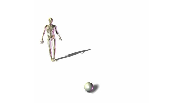 Skeletal person kicking soccer ball