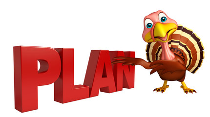 Turkey cartoon character with plan sign