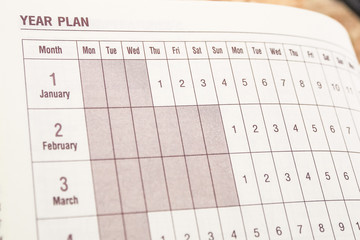 year planner close up in diary organizer
