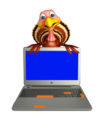 fun Turkey cartoon character with laptop