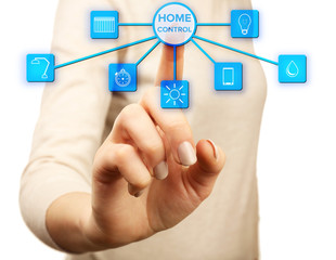 Using smart home app on virtual screen. Smart home control concept.