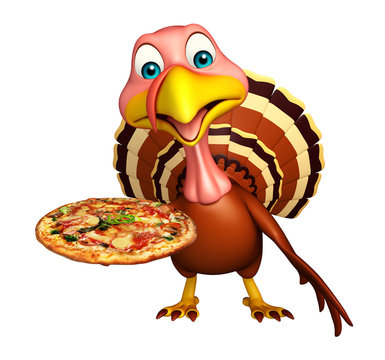 fun Turkey cartoon character with pizza