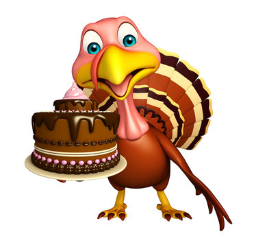 Turkey  cartoon character  with cake