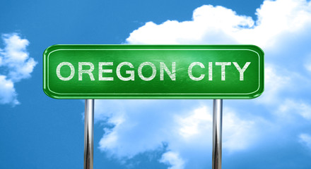oregon city vintage green road sign with highlights