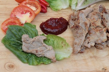 grilled pork korean food with chilli sauce.