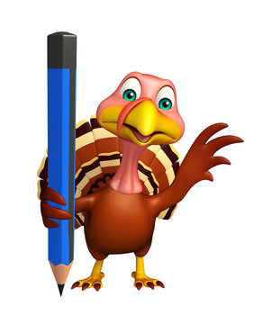 Turkey  cartoon character  with pencil