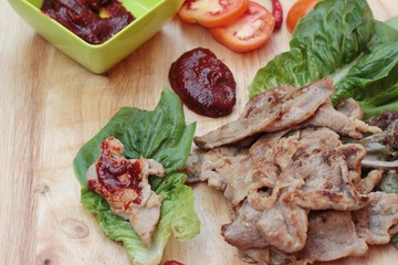 grilled pork korean food with chilli sauce.