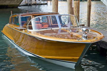 Wooden motorboat in Venice